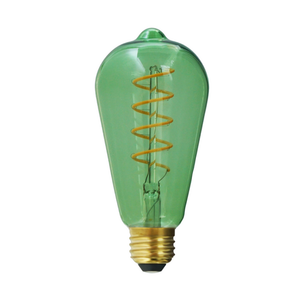 Bombillo LED ST64 de cristal verde y filamento en espiral