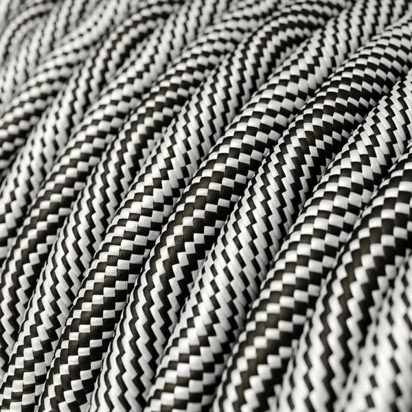 Cable redondo tejido en negro óptico y plata - ERM64