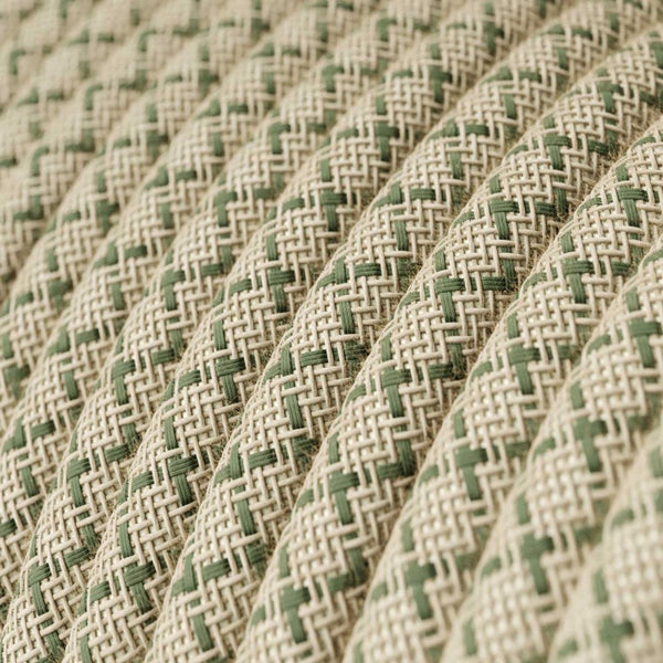 Cable redondo tejido en algodón a rombos verde tomillo y lino natural - RD62