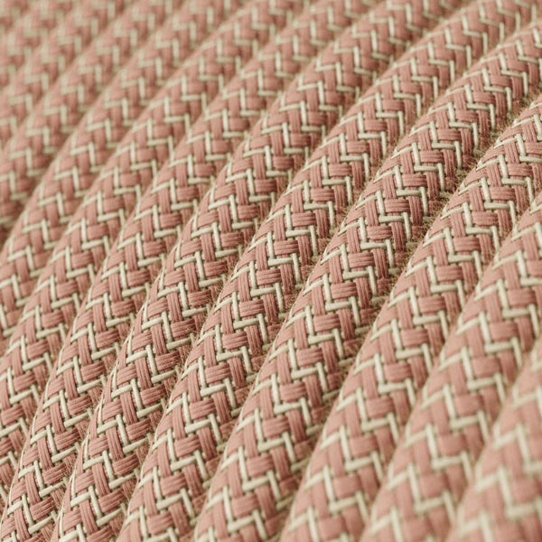Cable redondo tejido en algodón Zigzag rosa Viejo y lino natural - RD71