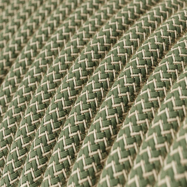 Cable redondo tejido en algodón Zigzag verde tomillo y lino natural - RD72