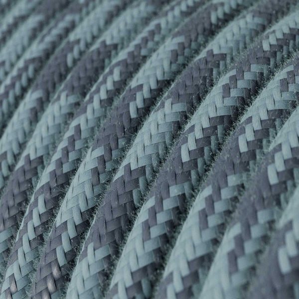 Cable redondo tejido en algodón gris piedra y océano - RP25