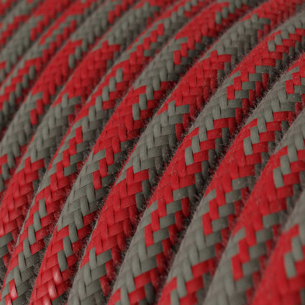 Cable redondo tejido en algodón rojo fuego y gris - RP28