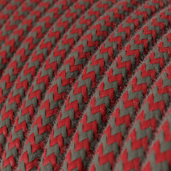 Cable redondo tejido en algodón ZigZag rojo fuego y gris - RZ28