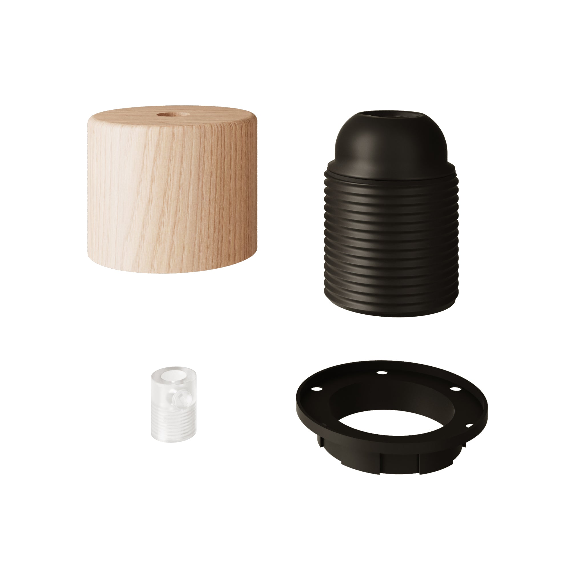 Kit portalámparas (socket) roscado de madera E27 para pantallas – A Escala